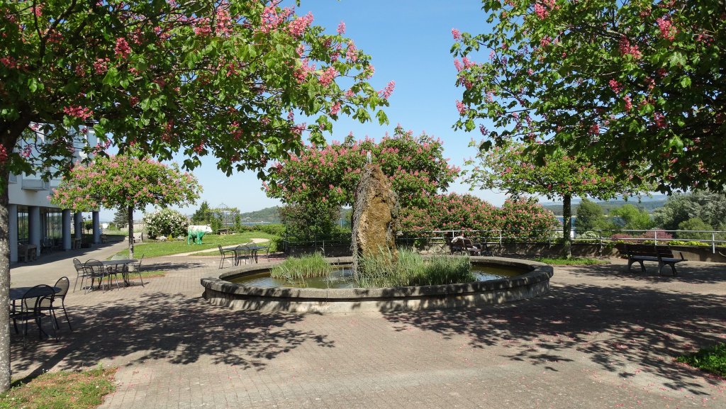 Le parc de Mon Repos avec une fontaine.