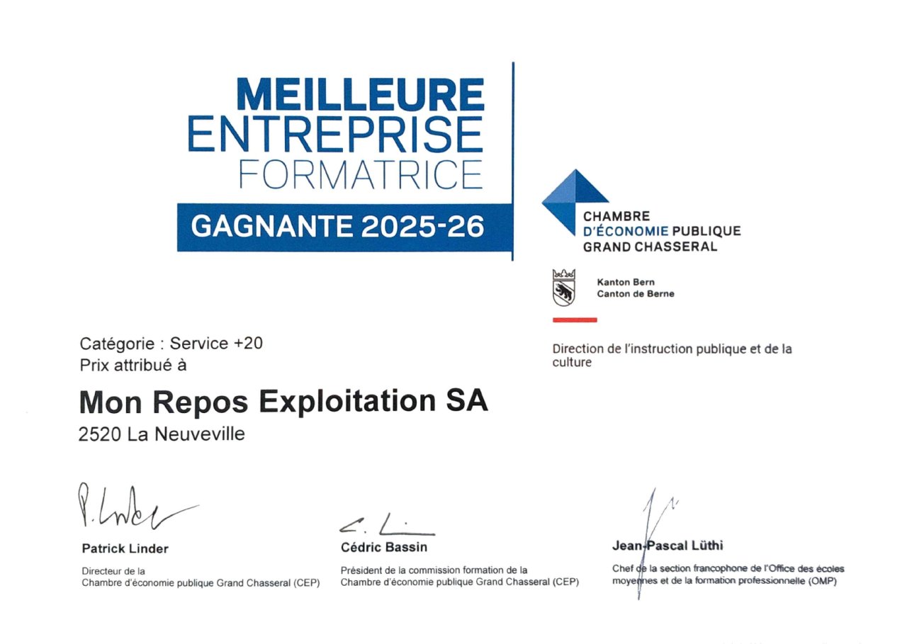 Attestation de Meilleure Entreprise Formatrice dans la catégorie 